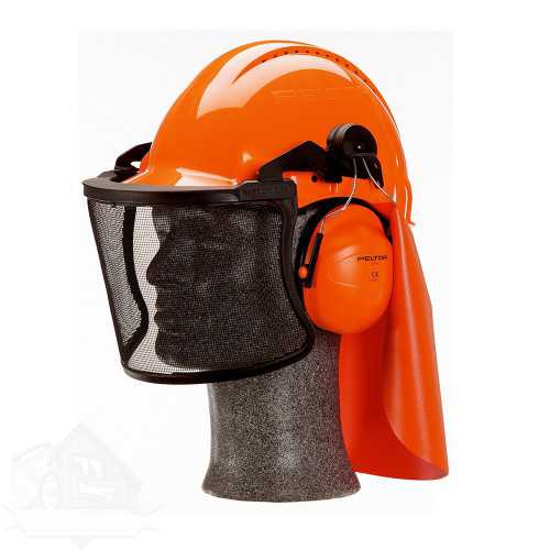3M PELTOR Helmkombination mit G3000 Helm, OPTIME II Grhörschutzkappe und V5B Visier.